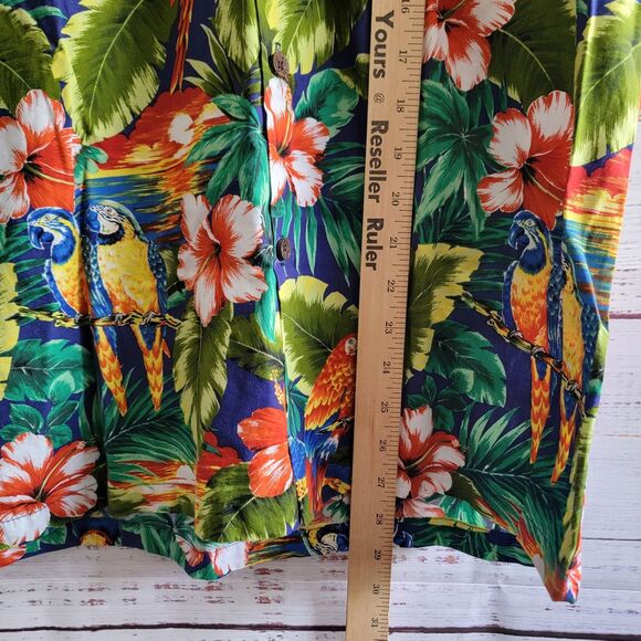 Vintage RJC Hawaiian Shirt Mens M Sunset Parrots Palm Leaf Floral Tropical EUC - Picture 2 of 8